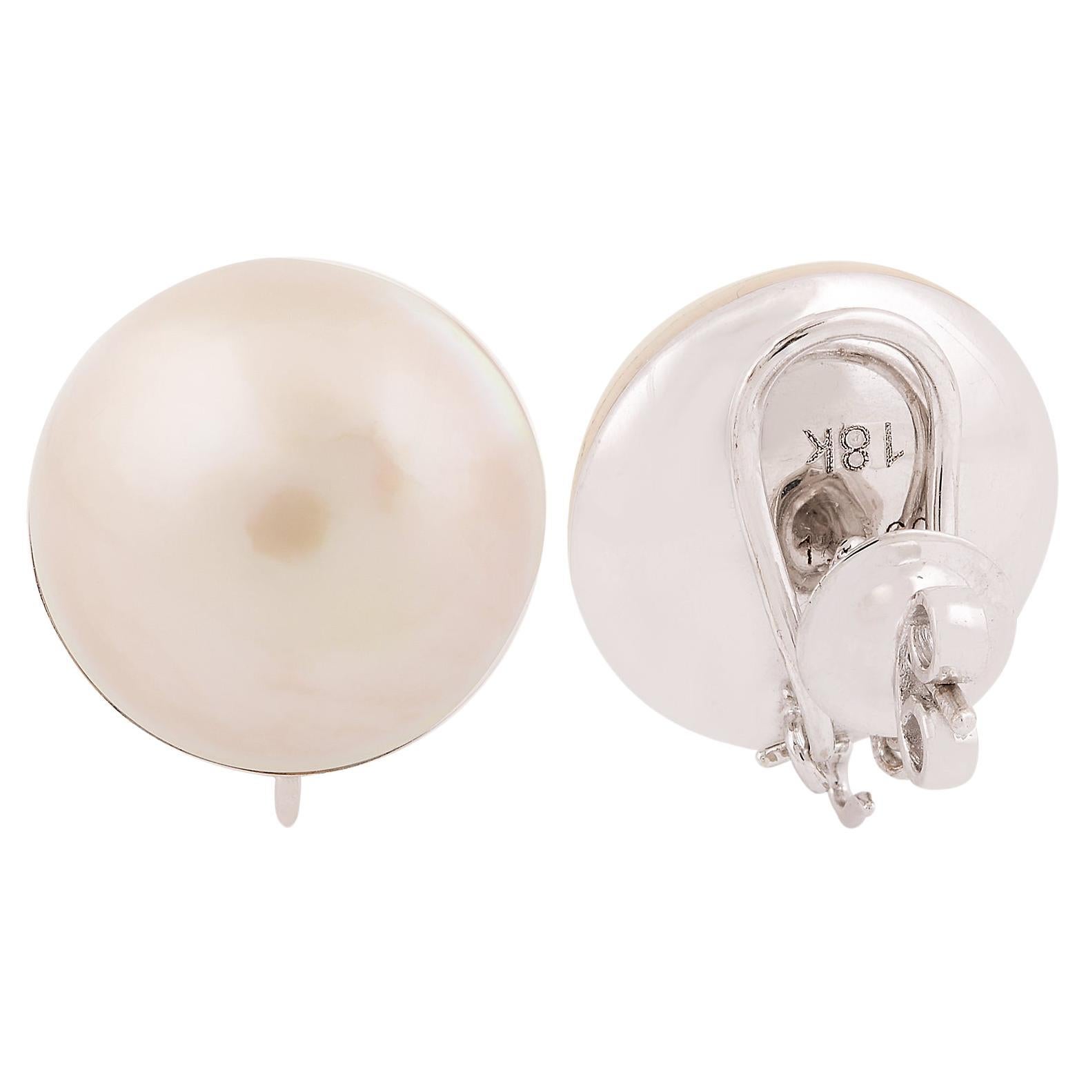 Natural 23.86 Carat Pearl Gemstone Stud Earrings Solid 18k White Gold Jewelry