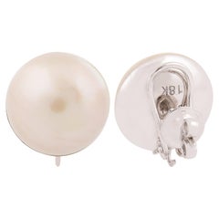 Nature 23.86 Carat Pearl Gemstone Stud Ears Solid 18k White Gold Jewelry