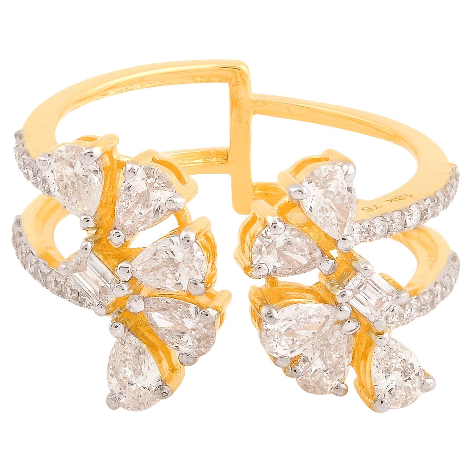 Natural 1.13 Carat Pear Diamond Cuff Ring Solid 18k Yellow Gold Handmade Jewelry