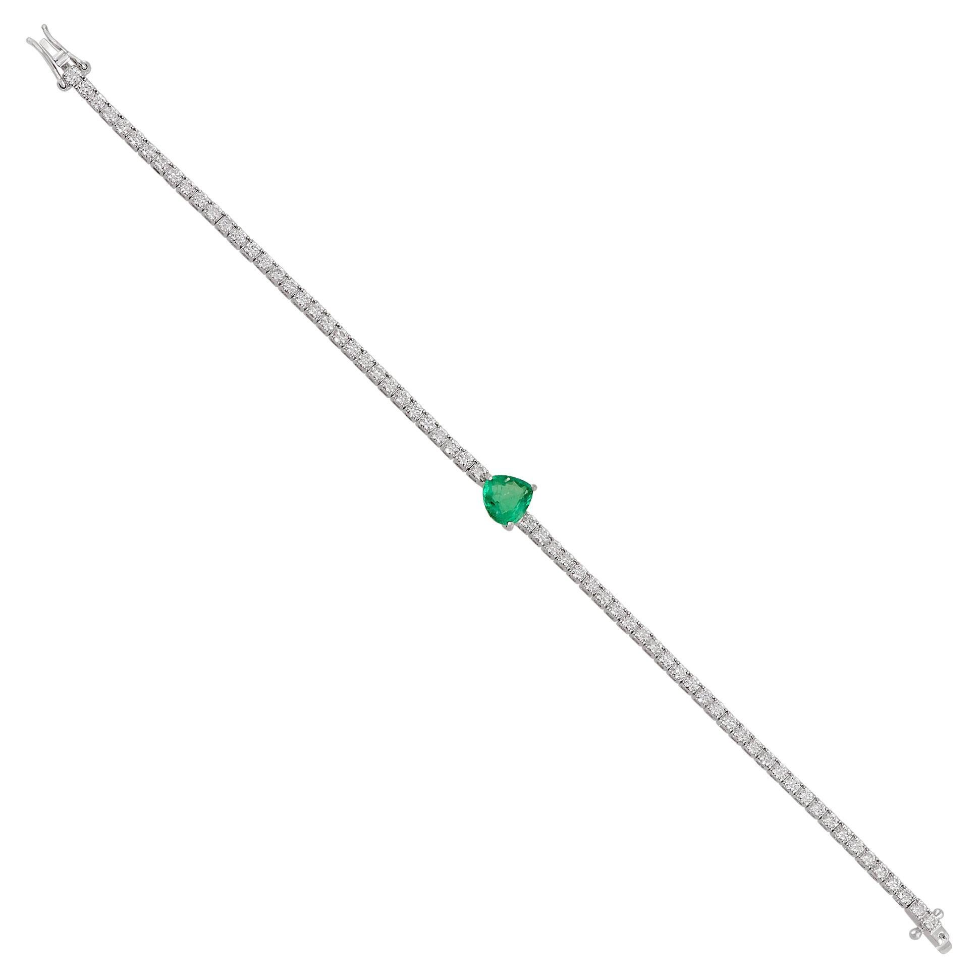 Pear Natural Emerald Gemstone Bracelet Diamond Solid 18k White Gold Jewelry