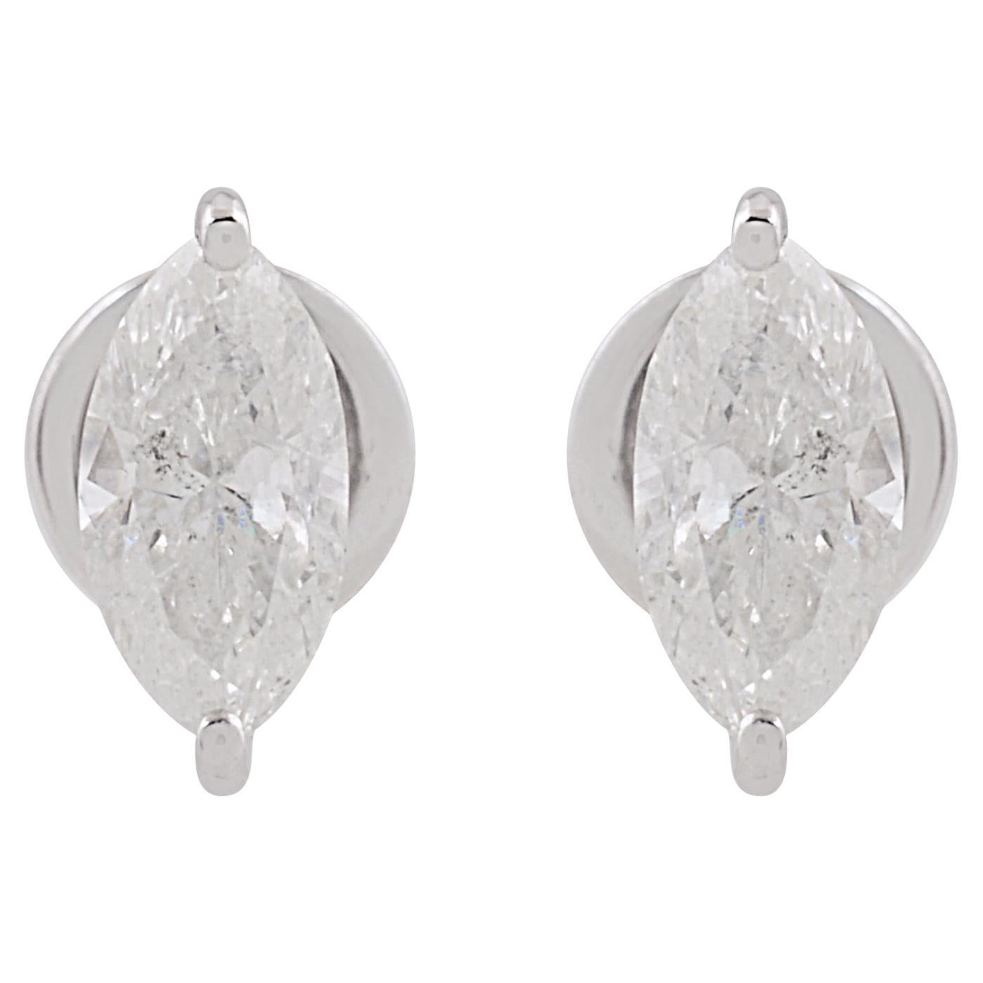 0.82 Carat Solitaire Marquise Diamond Stud Ears Solid 10k White Gold Jewelry