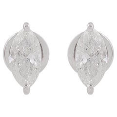 0.82 Carat Solitaire Marquise Diamond Stud Ears Solid 10k White Gold Jewelry