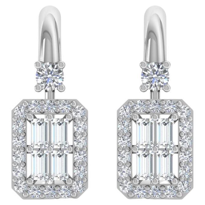 0.55 Carat Baguette Diamond Stud Earrings Solid 10k White Gold Handmade Jewelry