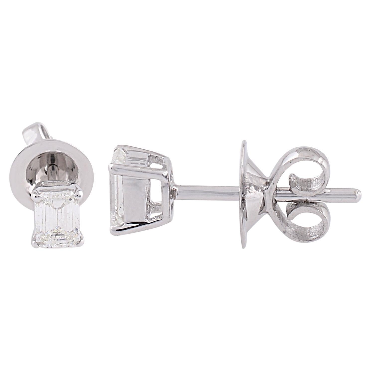 Clous d'oreilles en diamant émeraude naturel de 0,68 carat en or blanc massif 18 carats