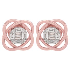 SI Clarity HI Color Baguette Diamond Flower Stud Earrings 14k Rose Gold Jewelry