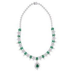 Natural Emerald Gemstone Pendant Necklace Diamond 18k White Gold Fine Jewelry