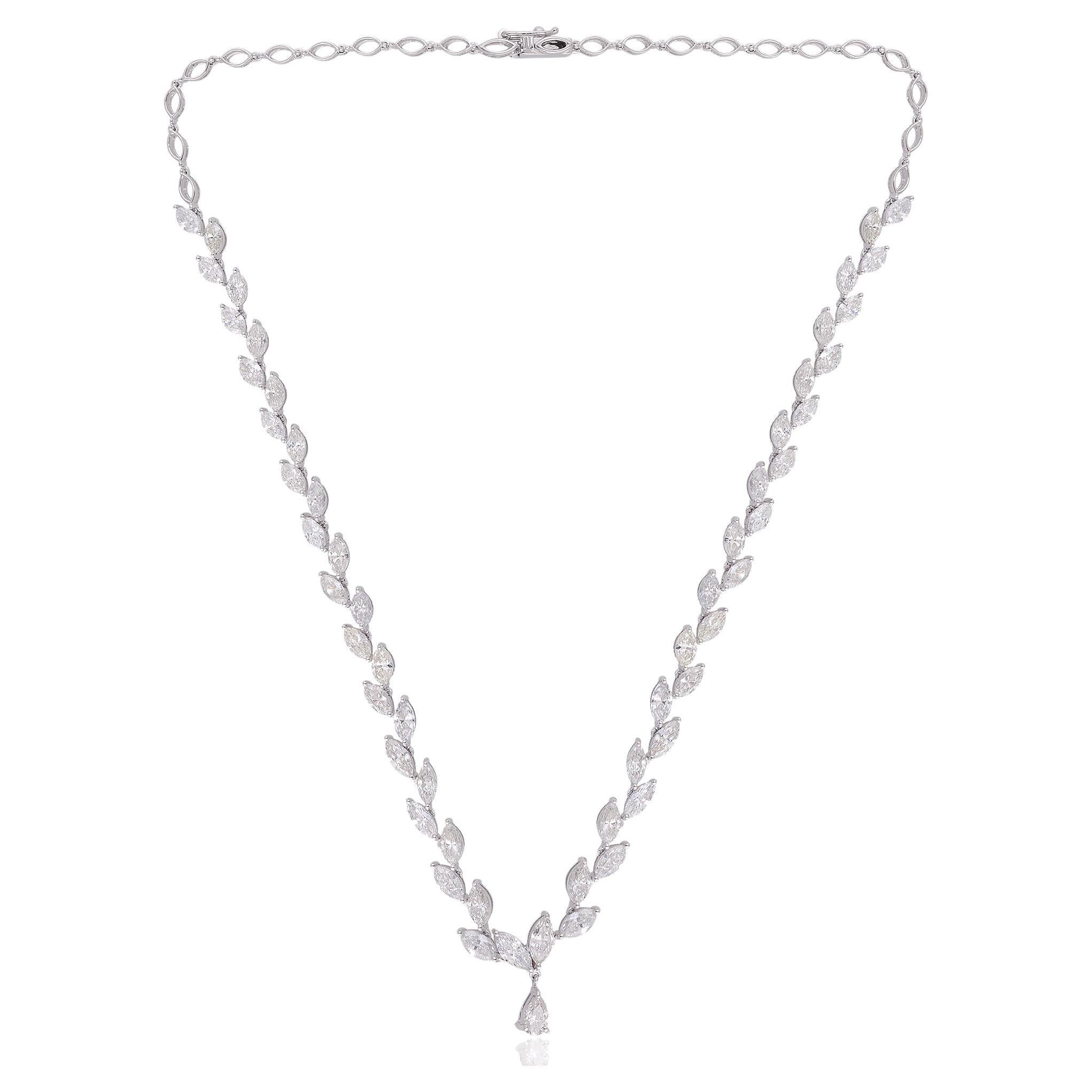 SI Clarity HI Color Pear & Marquise Diamond Necklace 18k White Gold Fine Jewelry