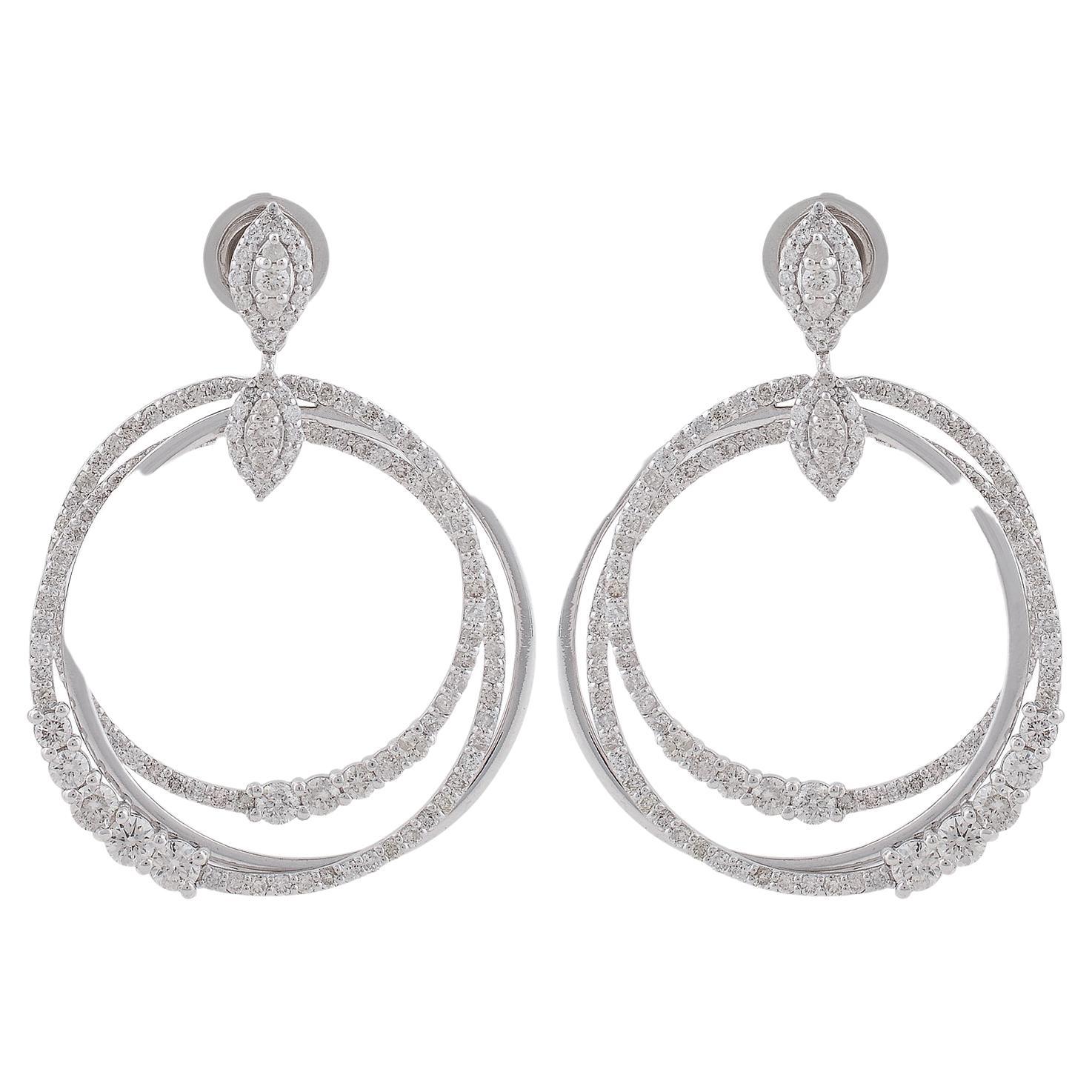 2.85 Carat SI Clarity HI Color Diamond Triple Circle Dangle Earrings 14k Gold en vente