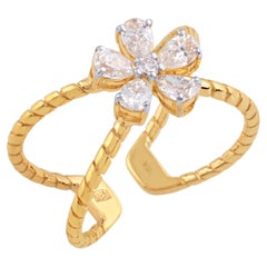 Bague manchette croisée en or jaune 18 carats avec diamants taille poire et rond de 0,74 carat SI/HI