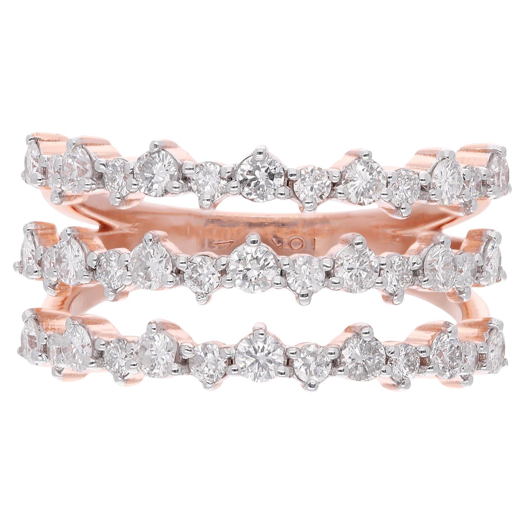 1,1 ct. SI Reinheit HI Farbe Diamant Dreischichtiger Ring 18 Karat Roségold Schmuck mit Diamanten