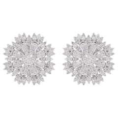 1.90 Carat Baguette Round Diamond Flower Earrings 18 Karat White Gold Jewerly