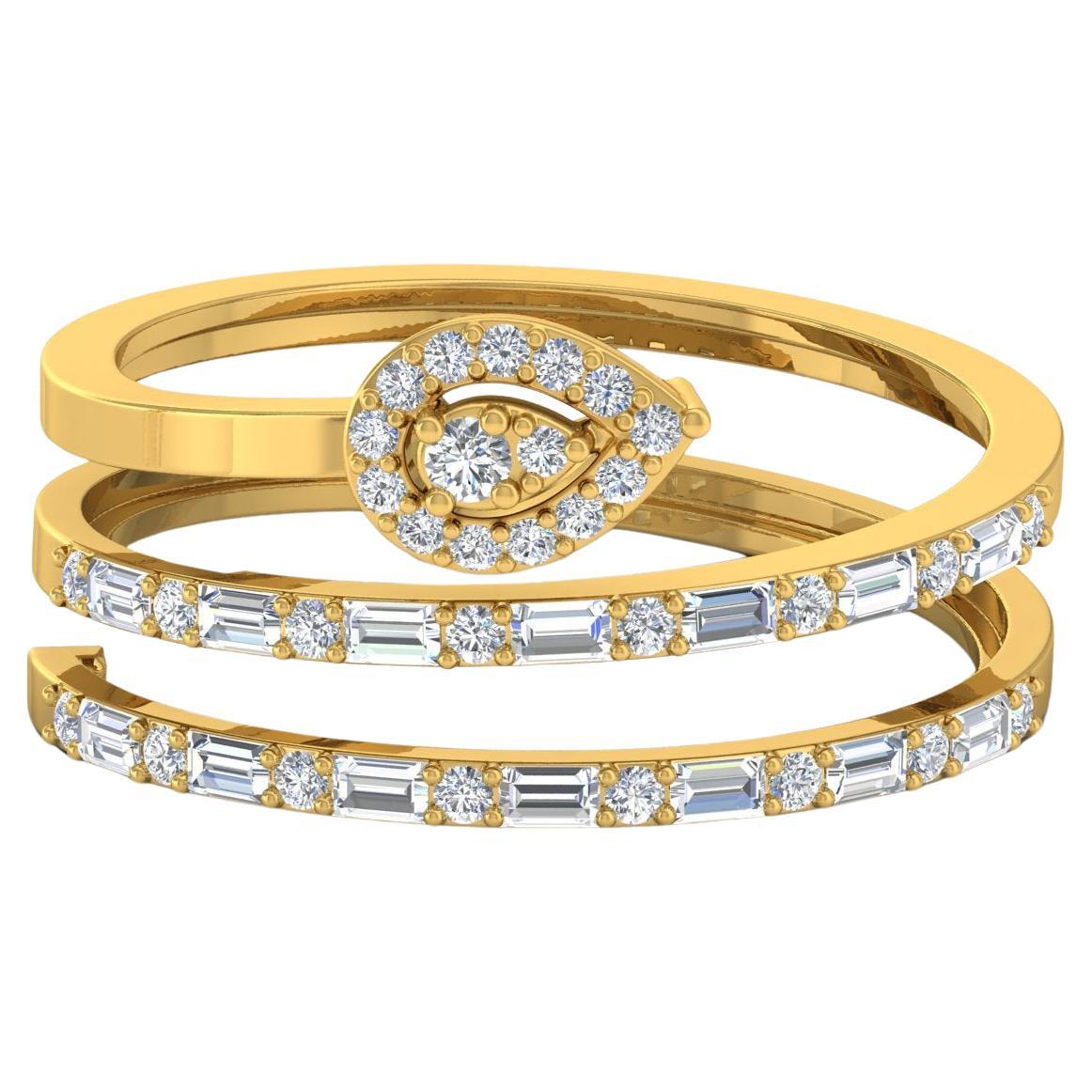 For Sale:  SI Clarity HI Color Baguette Diamond Spiral Ring 18 Karat Yellow Gold Jewelry