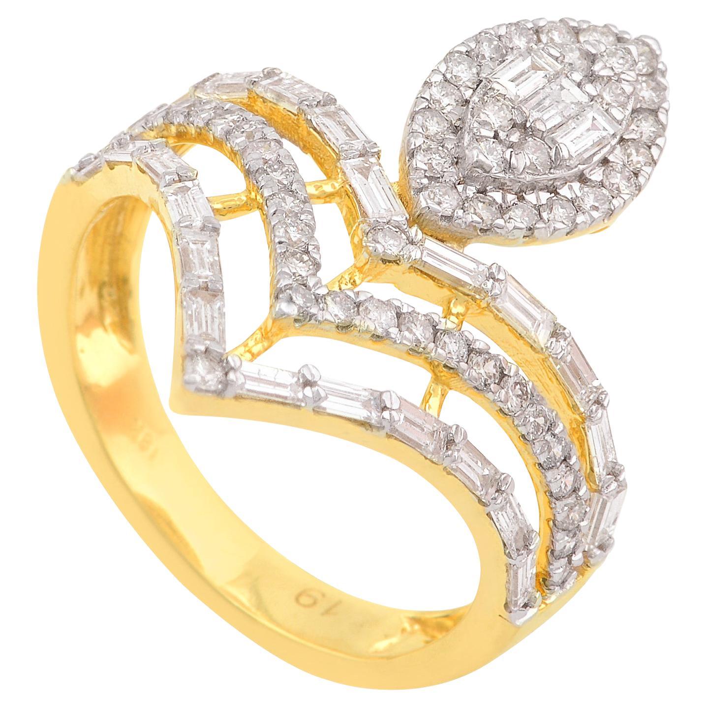 1,35 Karat SI/HI Baguette-Diamant Chevron-Ring 18 Karat Gelbgold feiner Schmuck