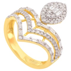 Bague à chevrons en or jaune 18 carats avec diamants baguettes SI/HI de 1,35 carat