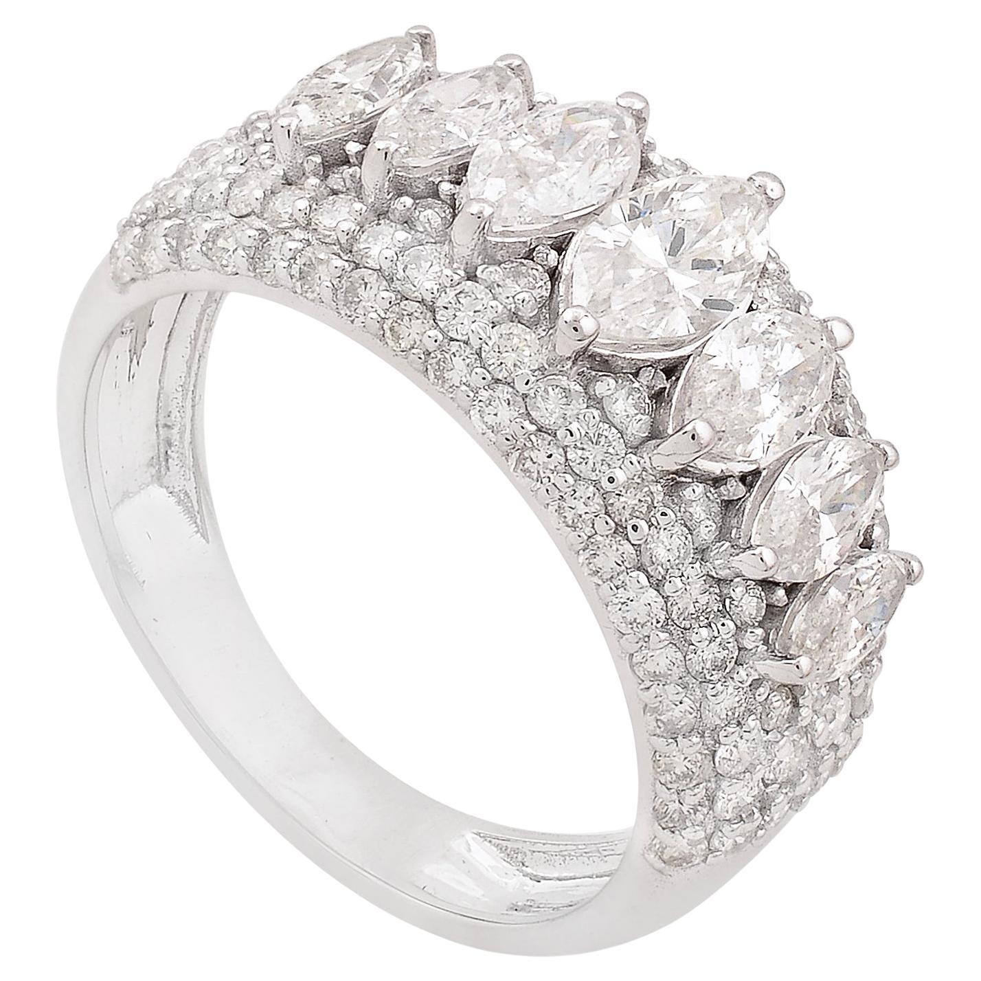 2.44 Carat SI/HI Marquise & Round Diamond Dome Ring 18 Karat White Gold Jewelry