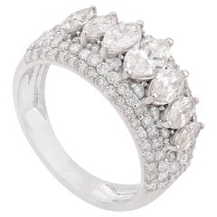 Anello con cupola di diamanti tondi e marquise da 2,44 carati SI/HI Gioielli in oro bianco 18 carati