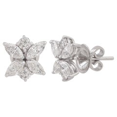 Boucles d'oreilles en or blanc 18 carats, diamant rond de taille marquise, pureté SI Couleur HI