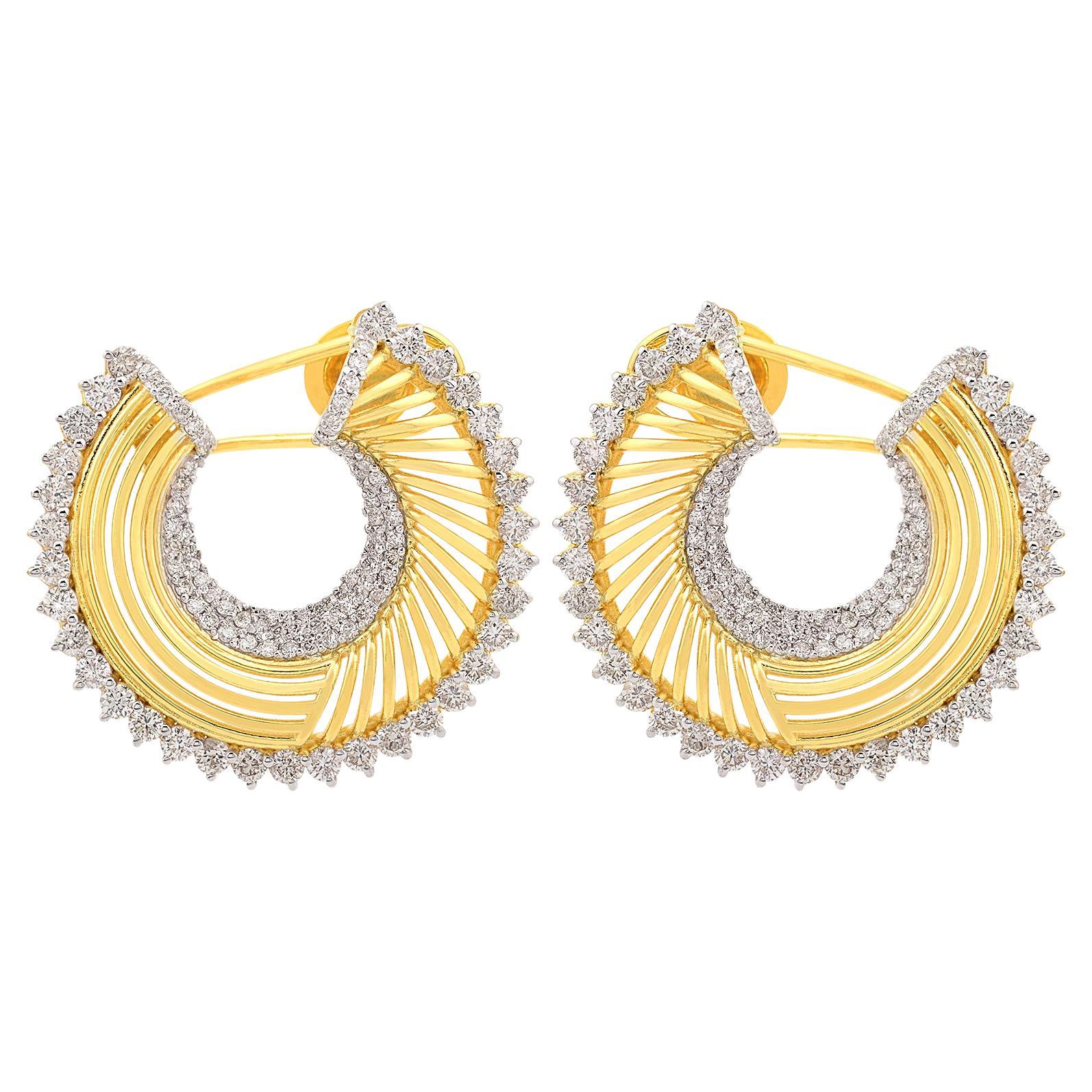 Orecchini a cerchio di diamanti da 3,6 carati SI Clarity HI Color Gioielli in oro giallo 18 carati