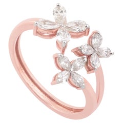 0,68 Carati SI Chiarezza HI Colore Fiore di diamante a pera Anello in oro rosa 18 carati