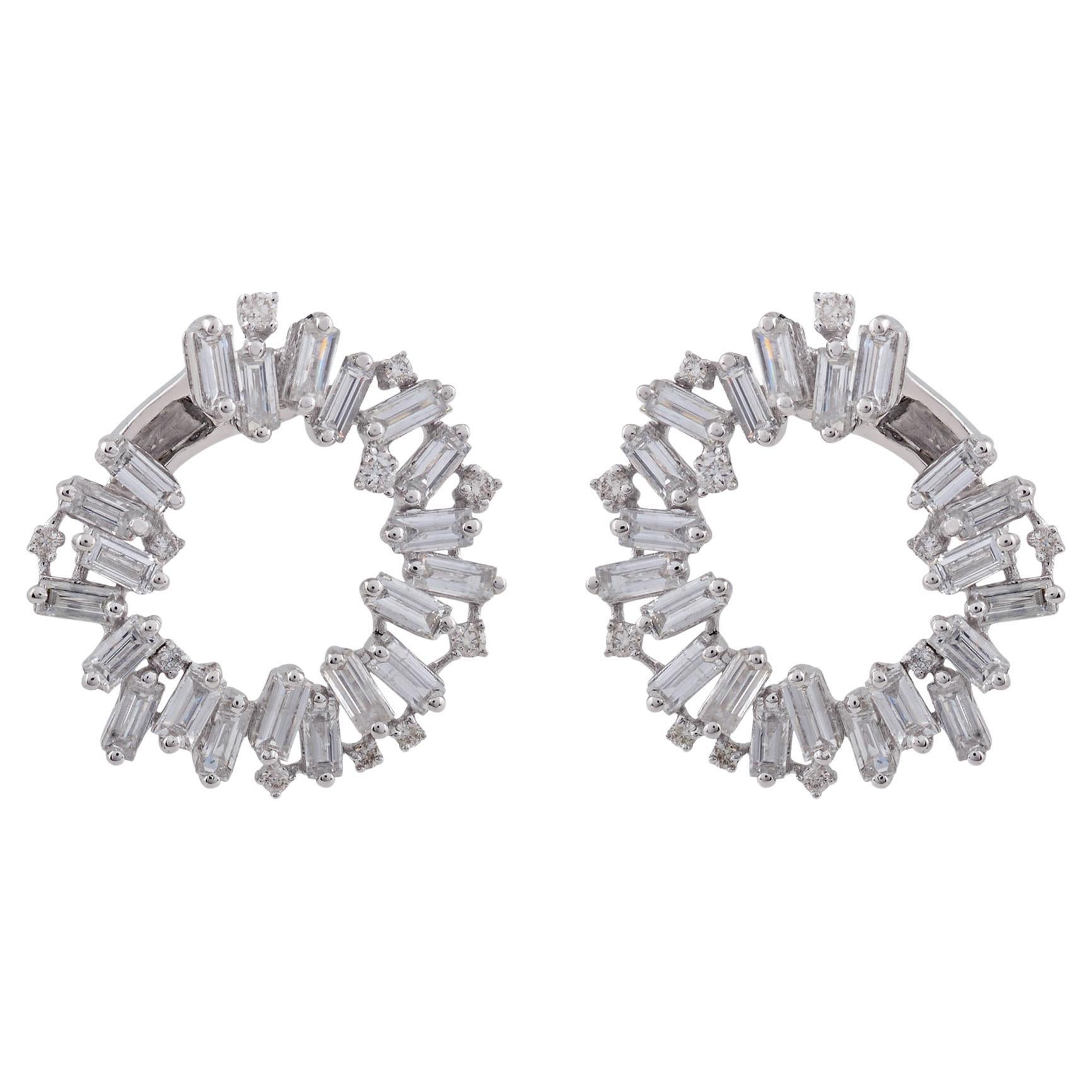 4,3 quilates SI Claridad HI Color Pendientes de aro de diamante baguette Oro blanco de 18 quilates