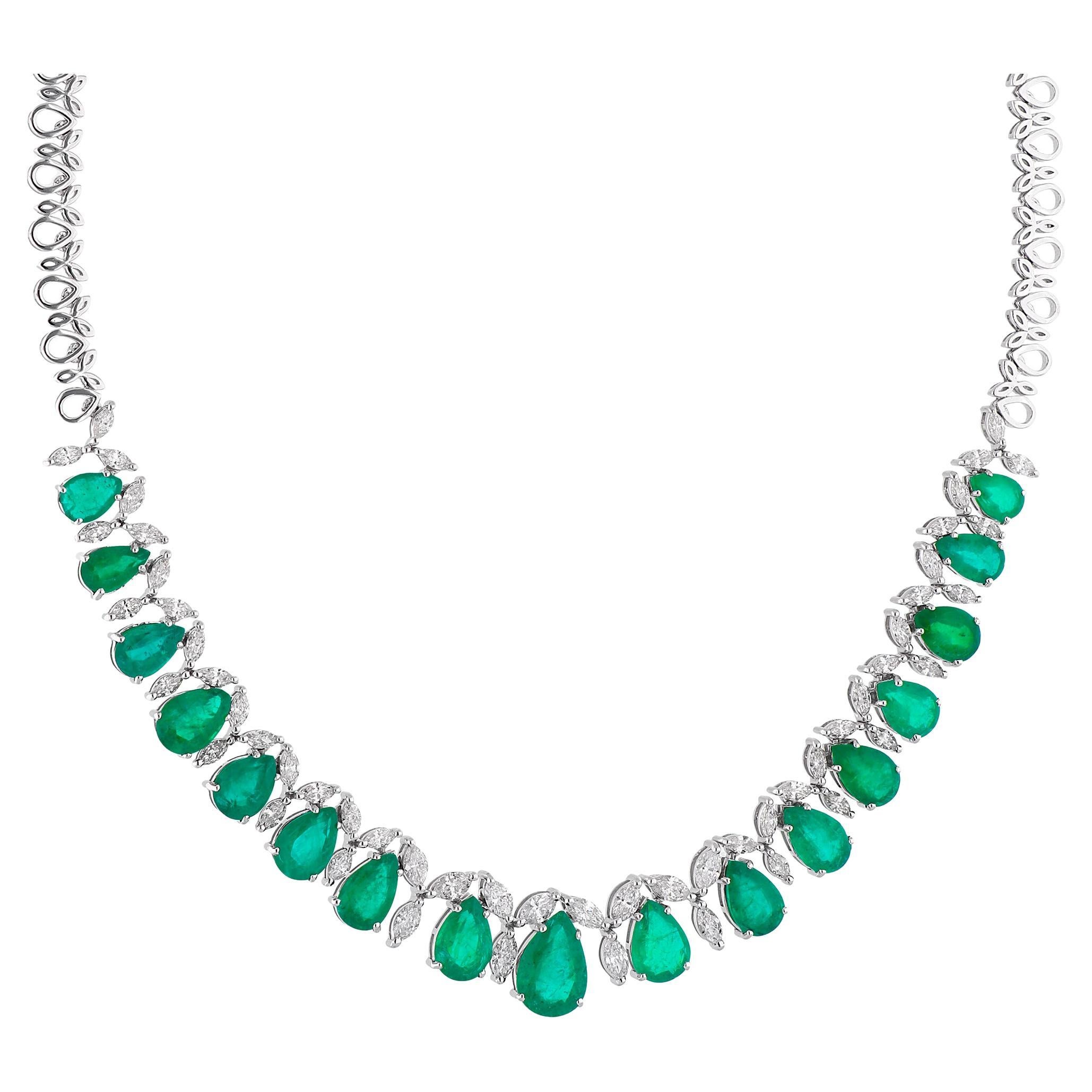 Birnenförmige Smaragd-Halskette mit Marquise-Diamant 18 Kt Weißgold-Schmuck