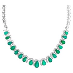 Pear Natural Emerald Choker Necklace Marquise Diamond 18 Kt White Gold Jewelry