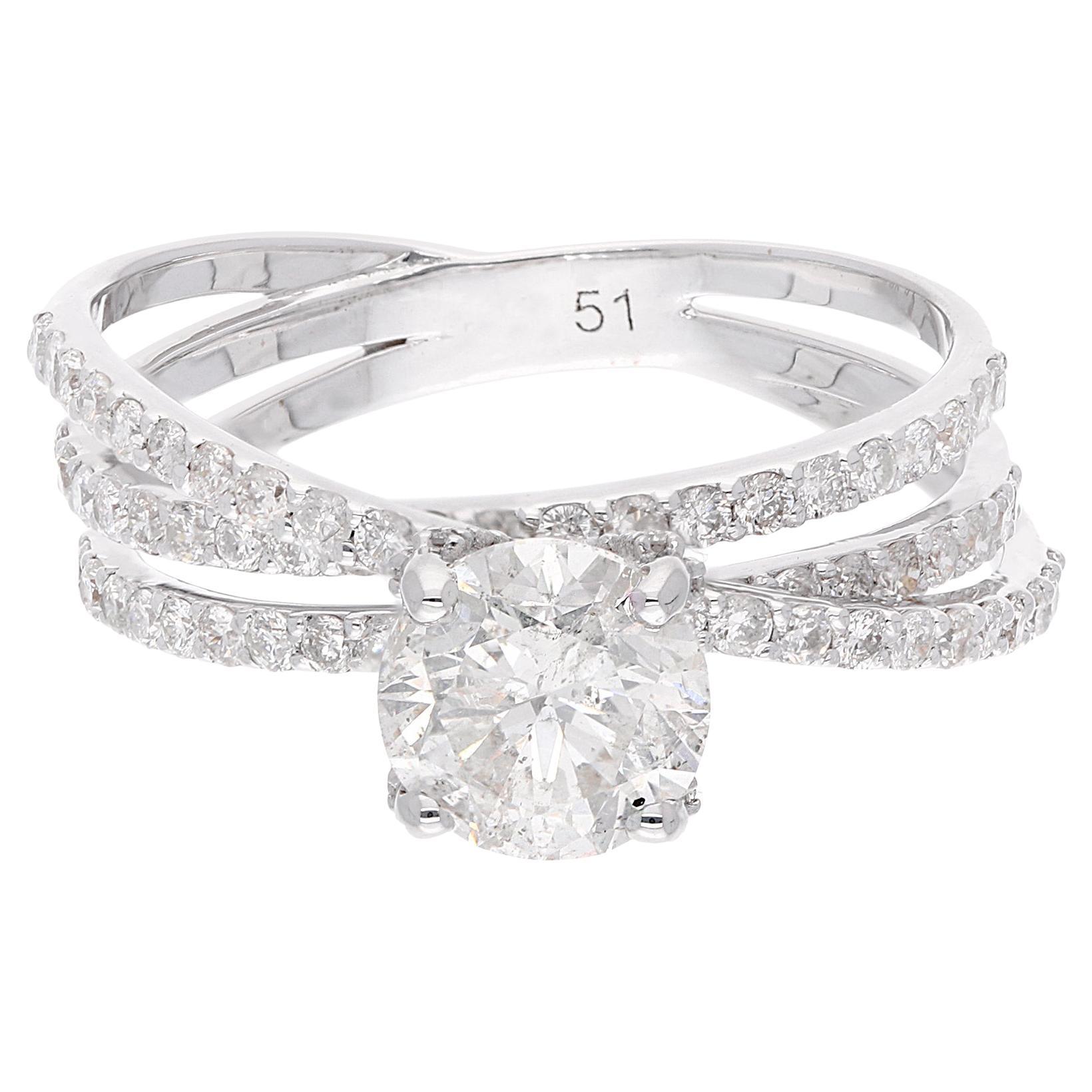 1,96 quilates SI Claridad HI Color Anillo solitario con banda de diamantes Oro blanco de 18 quilates
