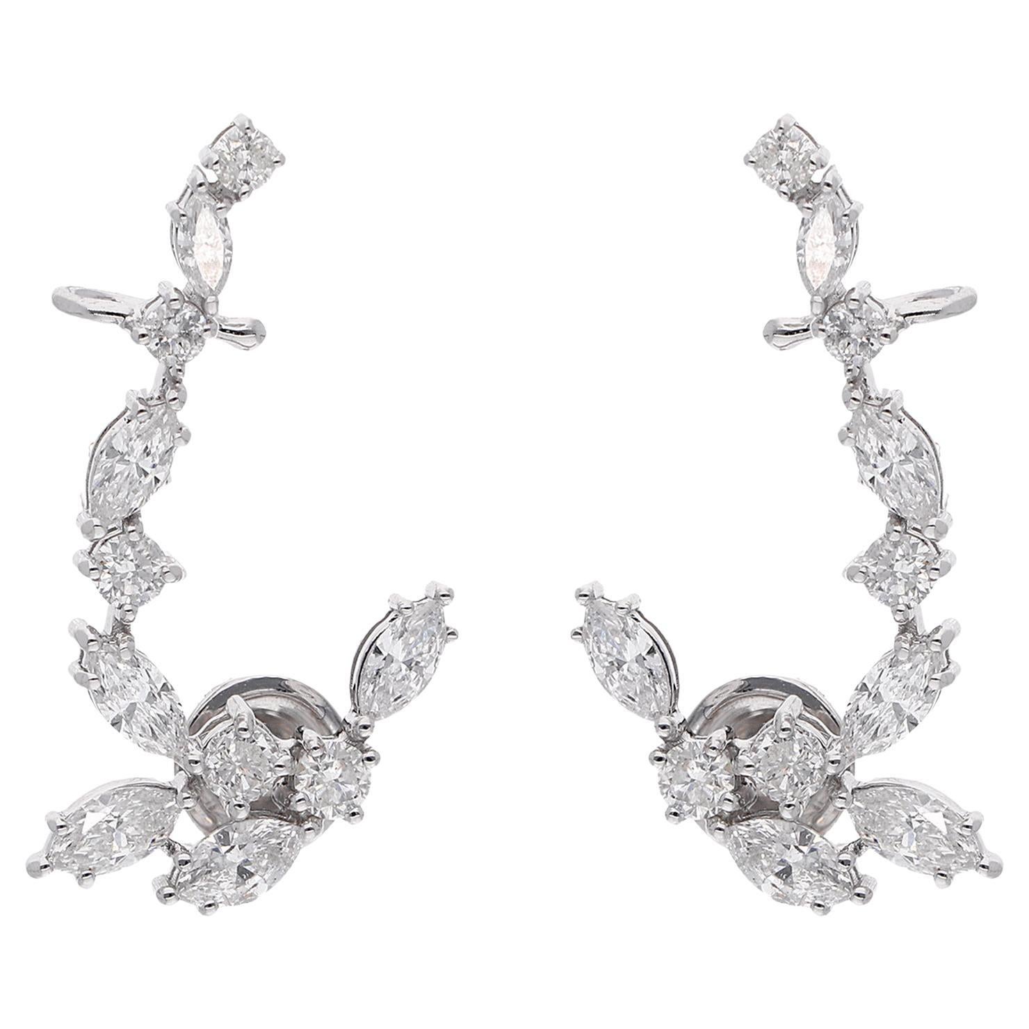 2.90 Carat Marquise Round Diamond Ear Cuff Earrings 18 Karat White Gold Jewelry