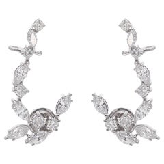 2.90 Carat Marquise Round Diamond Ear Cuff Earrings 18 Karat White Gold Jewelry