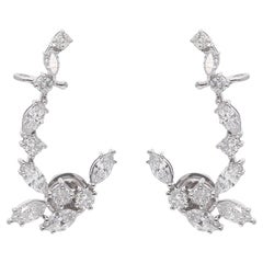 2.90 Carat Marquise Round Diamond Ear Cuff Earrings 18 Karat White Gold Jewelry