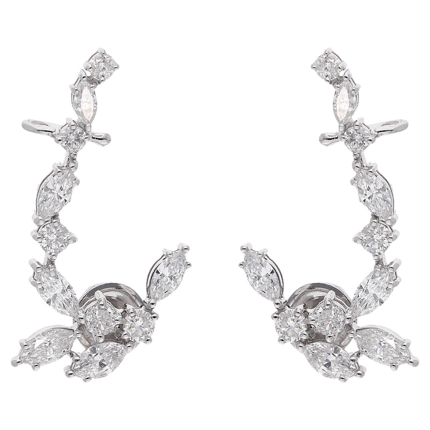 2,90 Karat Marquise Runde Diamant-Ohr-Manschettenohrringe aus 18 Karat Weißgold Schmuck