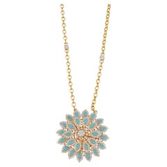 5.7 Carat SI/HI Diamond Enamel Flower Pendant Fine Necklace 18 Karat Yellow Gold