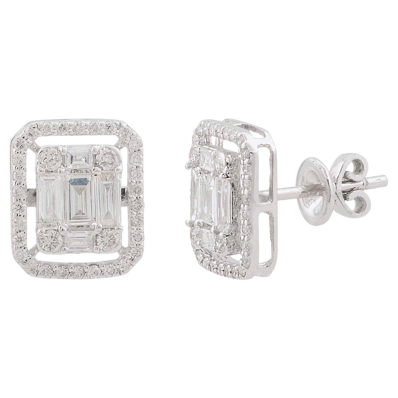 Clous d'oreilles en diamant de 0,98 carat, pureté SI, couleur HI, en or blanc 10 carats
