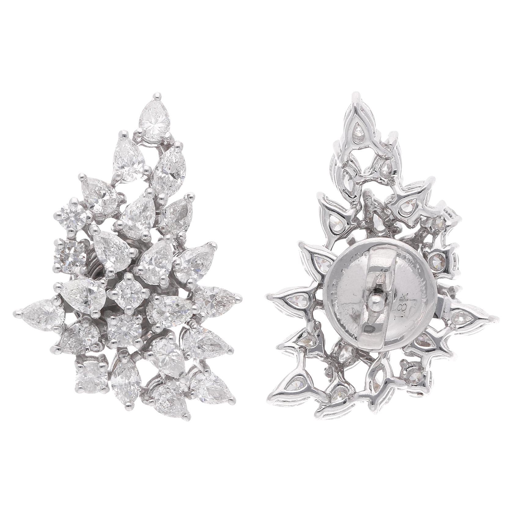 Boucles d'oreilles en or blanc 18 carats avec diamants SI/HI en forme de poire ou de marquise de 2,1 carats.