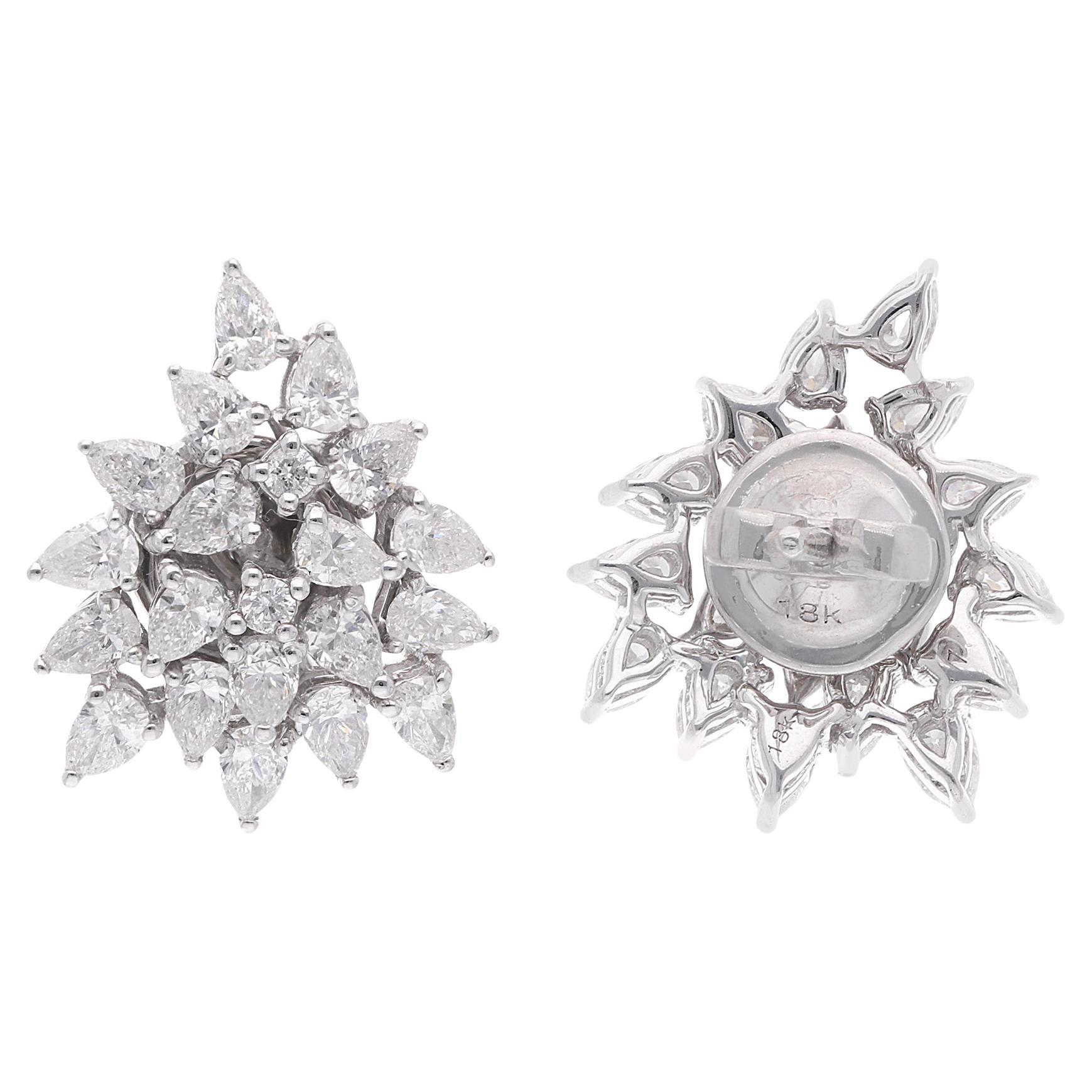 Clou d'oreille diamant rond poire 2 Carat SI Clarity HI Color or blanc 18 carats