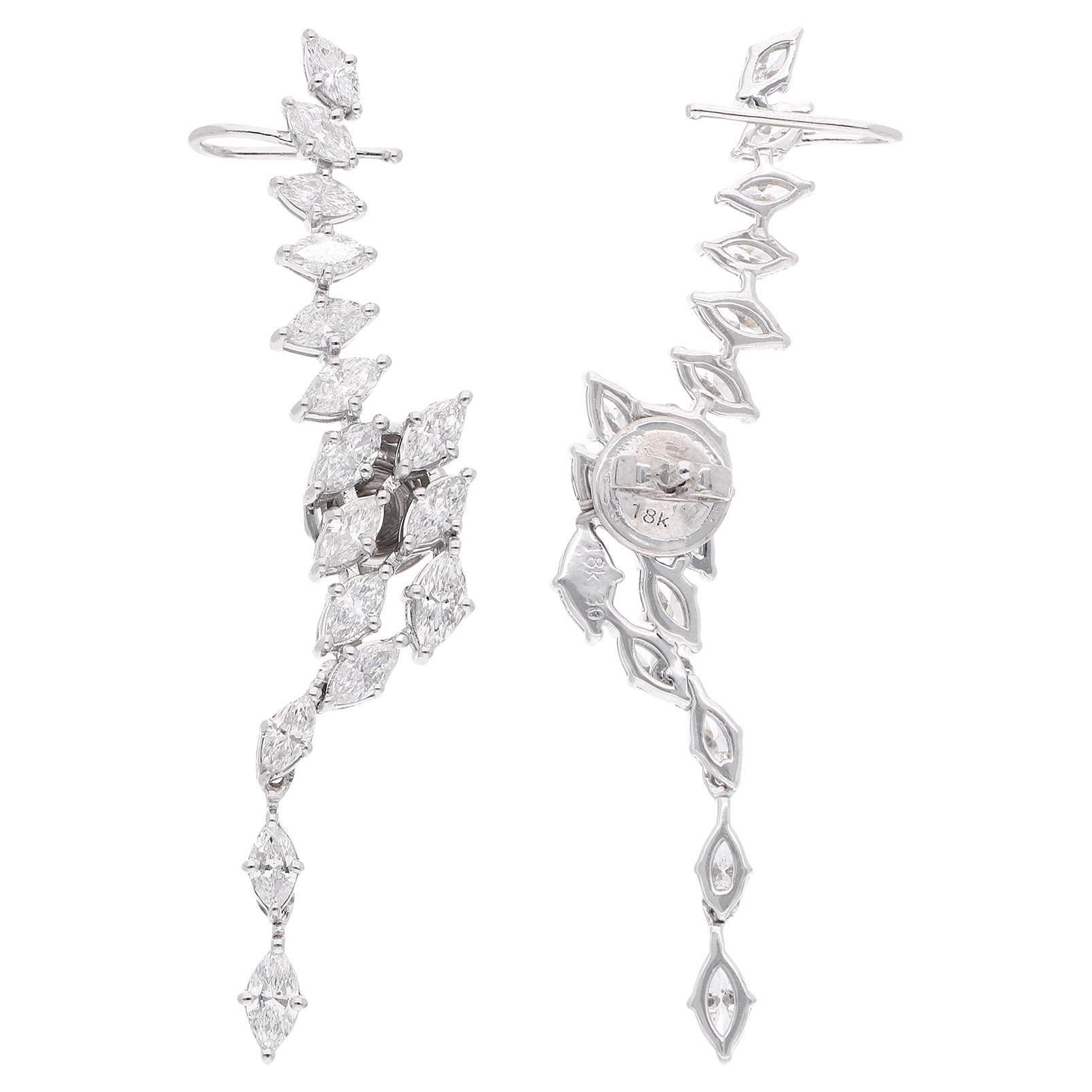 Boucles d'oreilles en or blanc 18 carats avec diamant marquise SI/HI de 3,02 carats