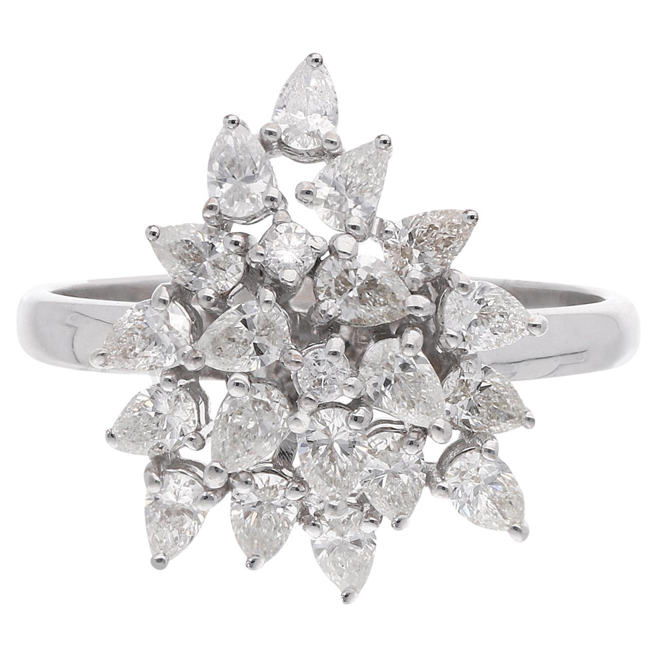 1 Karat SI Reinheit HI Farbe Birnenförmiger runder Diamantring 18 Karat Weißgold Schmuck