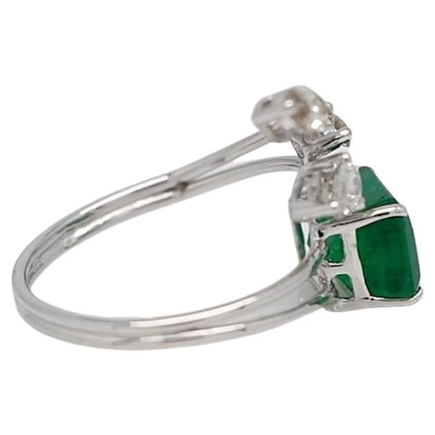 Modern Natural Emerald Gemstone Wrap Ring Marquise Diamond 18 Karat White Gold Jewelry For Sale