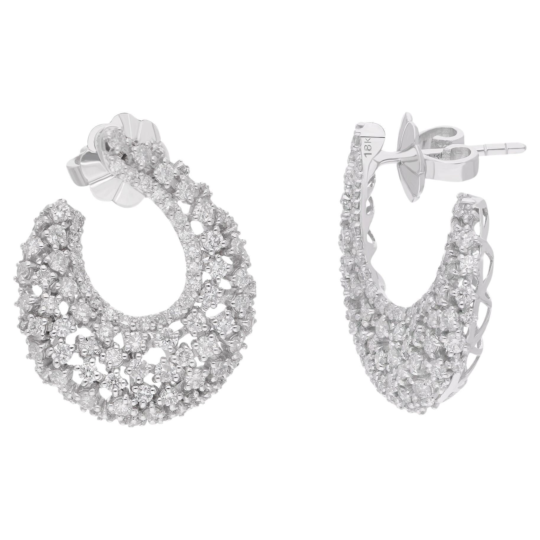 2.40 Carat SI Clarity HI Color Diamond Hoop Earrings 18 Karat White Gold Jewelry For Sale