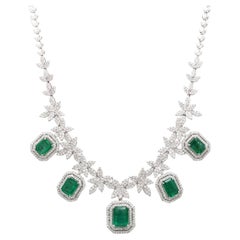 Zambian Emerald Gemstone Charm Multi Star Necklace Diamond 18 Karat White Gold