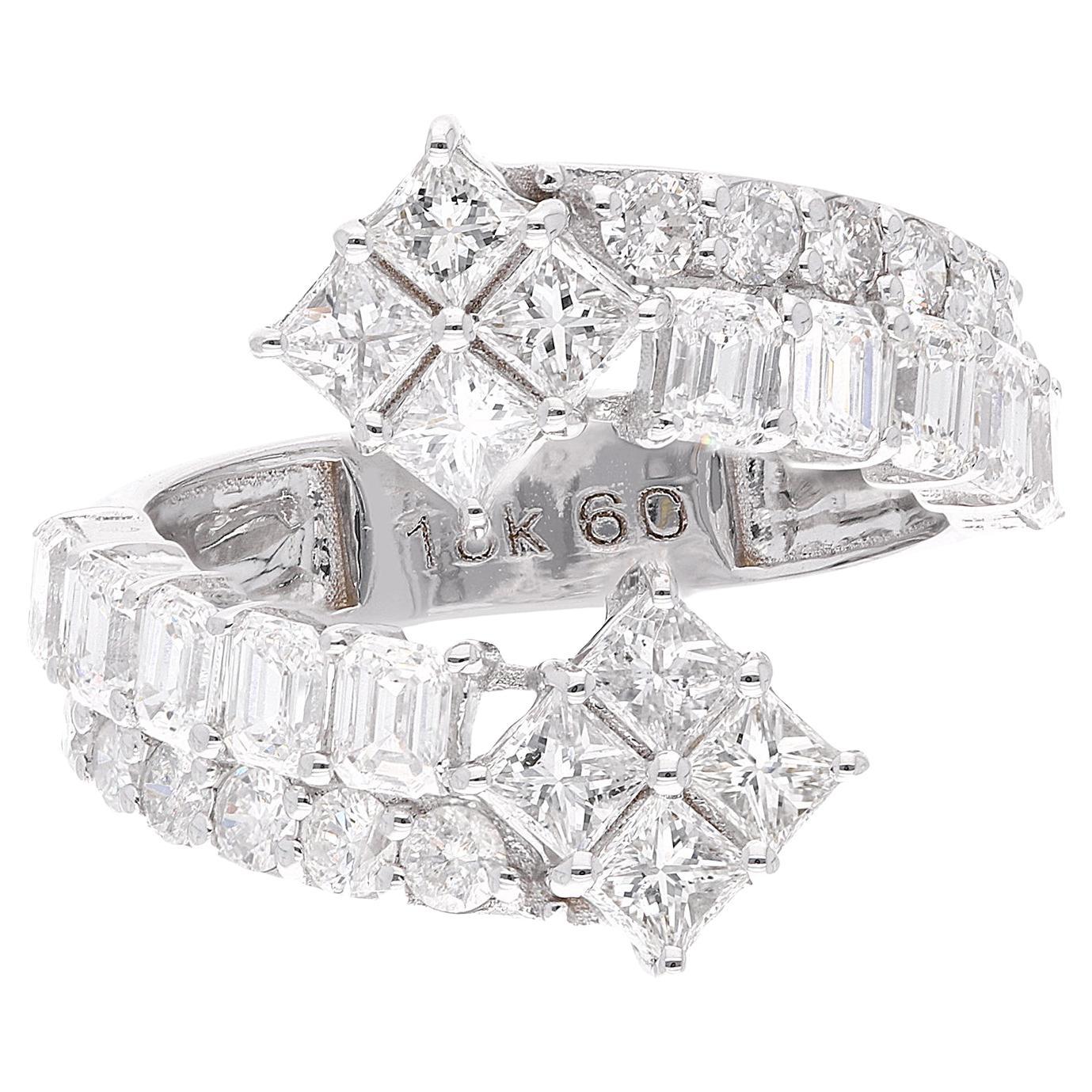 For Sale:  Natural 2.6 Carat Princess Cut SI/H Diamond Open Band Ring 18 Karat White Gold