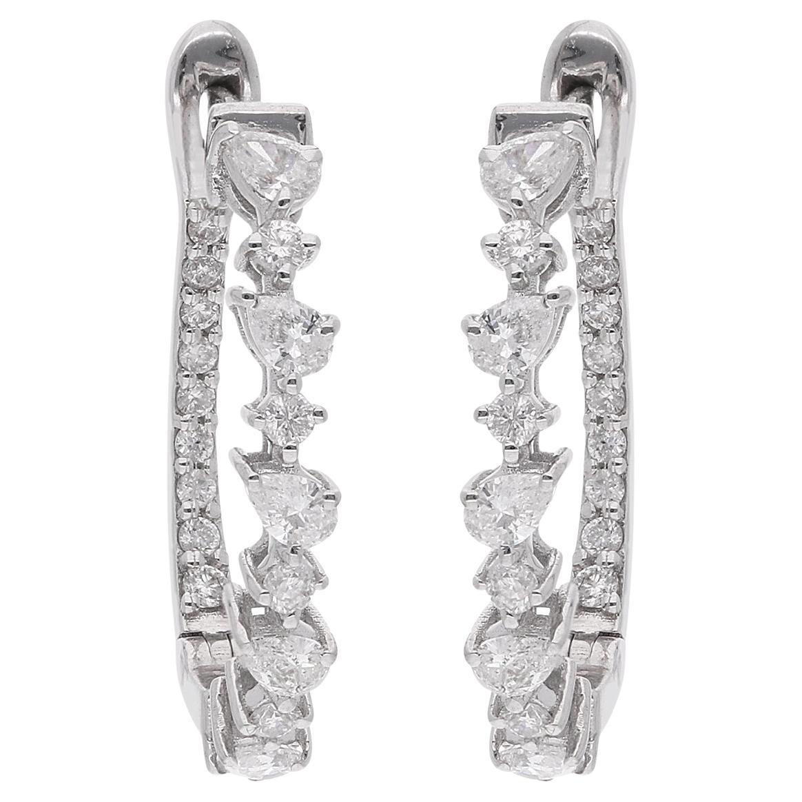 Pendientes de aro de diamante pera de 0,77 quilates Oro blanco de 18 quilates Joyería fina hecha a mano