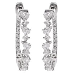 0.77 Carat Pear Diamond Hoop Earrings 18 Karat White Gold Handmade Fine Jewelry