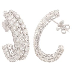 Créoles en or blanc 14 carats avec diamants ronds naturels de 9,60 carats