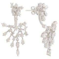 3.51 Carat Baguette Pear Diamond Jacket Earrings Solid 14k White Gold Jewelry