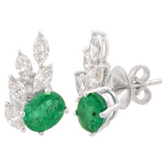 Orecchini ovali con gemma di smeraldo naturale Gioielli in oro bianco massiccio 14 carati con diamante