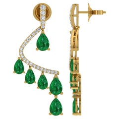 Boucles d'oreilles poire en or jaune 14k avec diamants et pavés