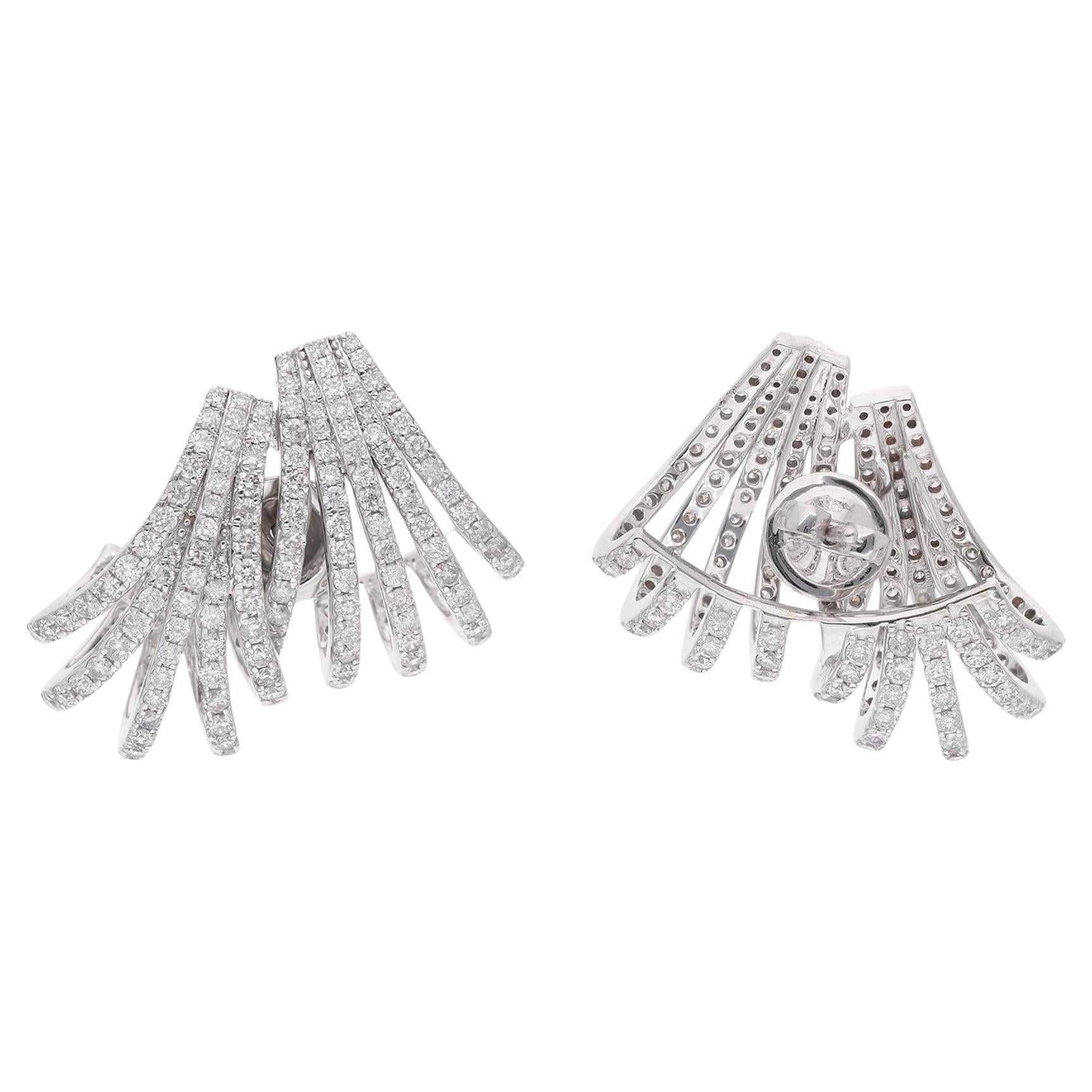 3,9 carati di diamante Pave Multi Layer Orecchini a polsino Gioielli in oro bianco 18 carati