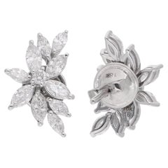 1.7 Carat Marquise Diamond Cluster Earrings 18 Karat White Gold Handmade Jewelry