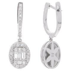 Boucles d'oreilles à levier en or blanc 18 carats avec diamants taille baguette SI/HI de 0,8 carat